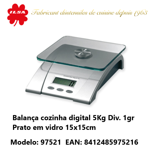 Balança Digital Cinza 5Kg Div.1Gr Prato Vidro 15X15Cm Ilsa  