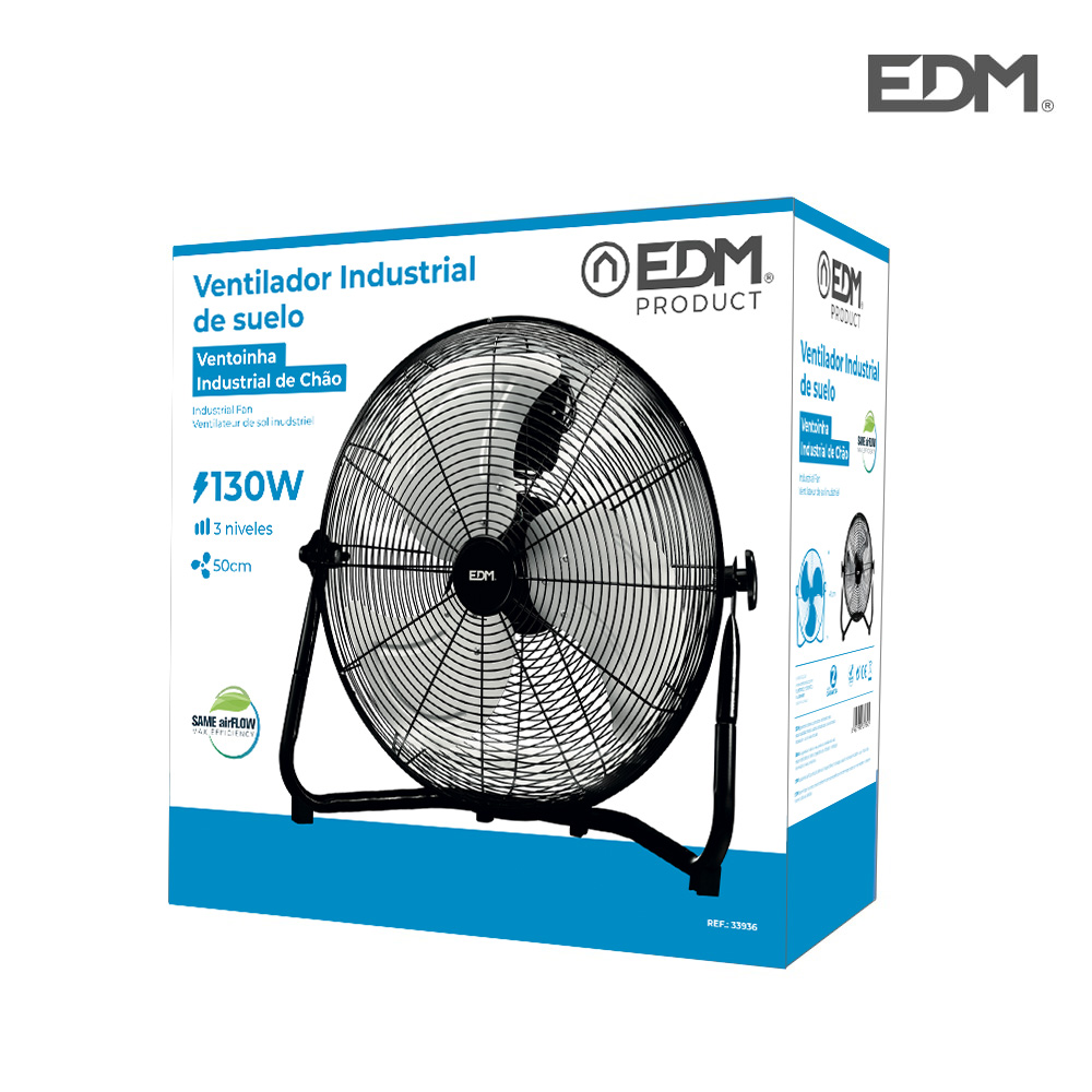 Ventoinha Industrial Chão Preta 130W Lâminas: Ø50X58Cm Edm  