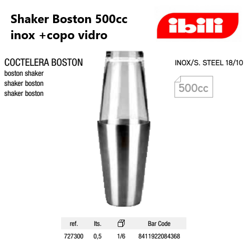 Shaker Boston 500Cc  Inox+Copo Vidro Ibili                  