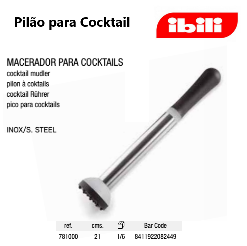Pilão Para Cocktail Inox + Tpr  21Cm Ibili                  