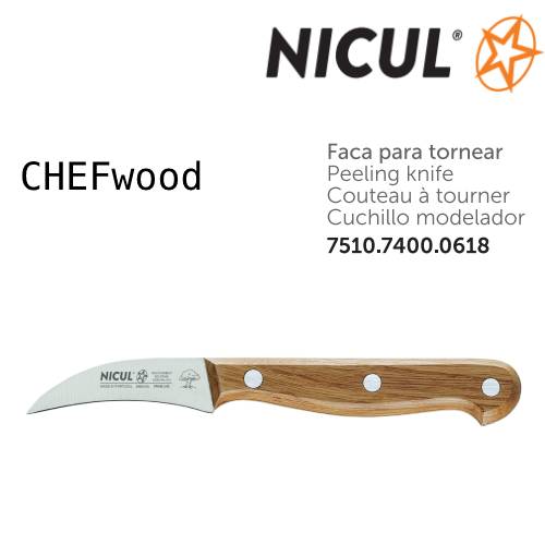 Faca Para Tornear 6Cm Chefwood Cabo Mad. Carvalho Nicul     