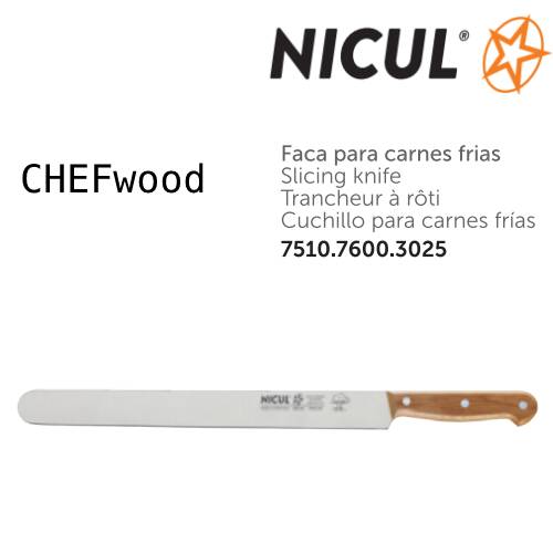 Faca Para Carnes Frias 30Cm Chefwood Cabo Mad.Carvalho Nicul