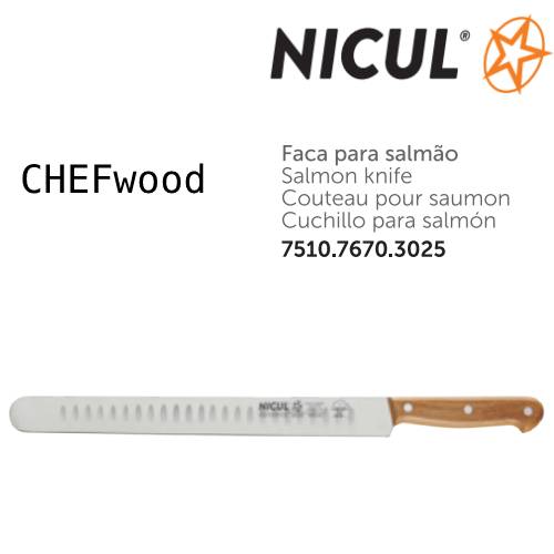 Faca Para Salmão C/Alv.30Cm Chefwood Cabo Mad.Carvalho Nicul