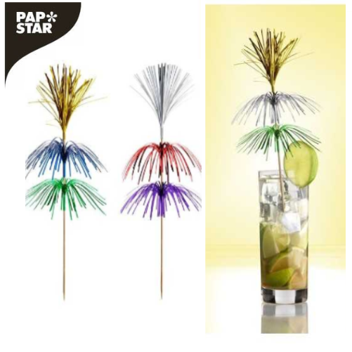 Palito Madeira Decoração Bebida 18Cm Fireworks Papstar      