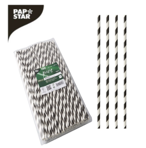 Palhinhas Papel Listas Preto/Br. Ø6Mmx29Cm 100 Unid Papstar 