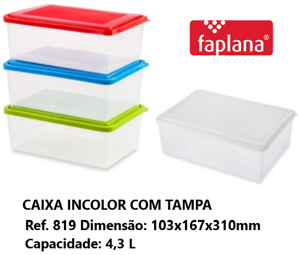 Caixa Incolor C/Tampa Azul 4,3Lt Ref.819 310X167X103Mm      