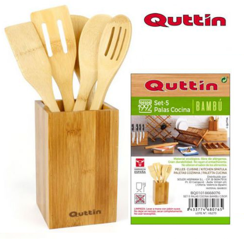 Conjunto De 5 Colheres De Bambu C/Suporte  Quttin           