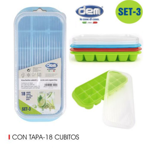 Couvete Para 18 Cubos De Gelo C/Tampa Conjunto De 3 Unid    