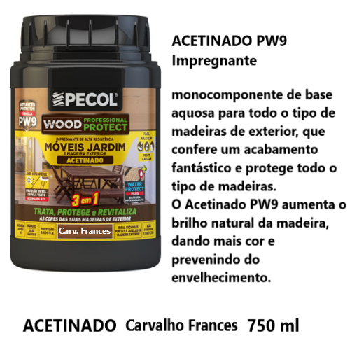 Tratamento Madeira Acetinado Pw9 Carv.Frances 750Ml Pecol   