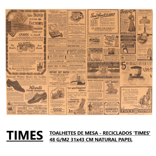 Toalhetes De Mesa Reciclado Times 31X43Cm Natural 500 Und   