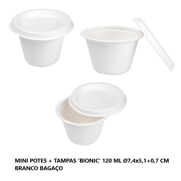 Mini Potes+Tampas  Bionic 120Ml Ø7,4X5,1+0,7Cm Br. 50 Unid  