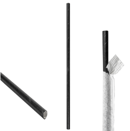 Palhinhas Direitas Pretas Papel Ø0,60X20Cm 250 Unid.        