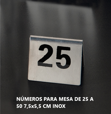 Números Para Mesa De 25 A 50 7,5X5,5Cm  Inox                