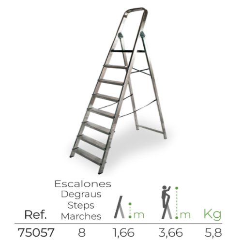 Escadote Aluminio 8 Degraus 52X11X241Cm Edm                 