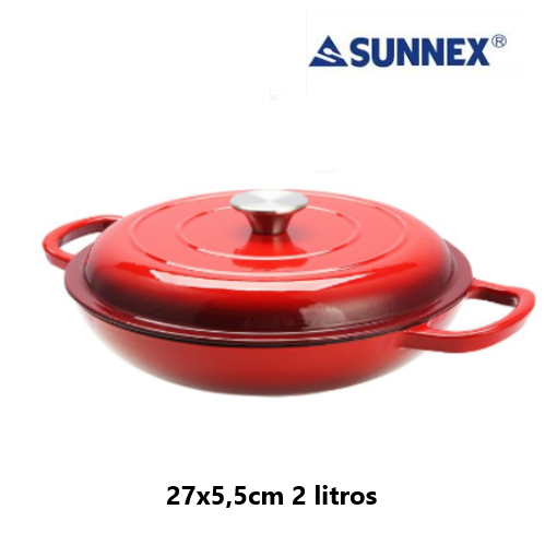 Caçarola Baixa Ferro Fundido 27X5,5Cm 2 Lt Vermelha Sunnex  