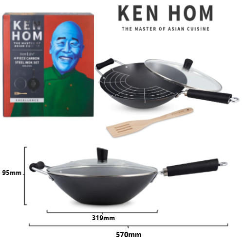 Wok C/4 Peças Anti-Aderente 31Cm Pega Baquelite Ken Hom     