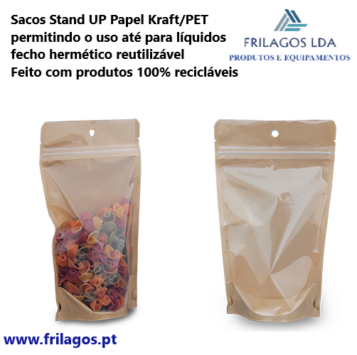 Sacos Stand Up Papel Kraft/Pet Zip 160X230Mm 1000Ml 20Unid  