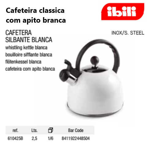 Cafeteira Classica Inox Revest. Branco Com Apito 2,5Lt Ibili