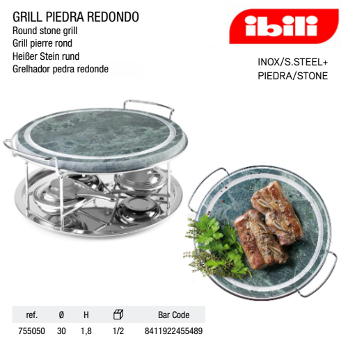 Grelhador Pedra Redondo 30X1,8Cm 3 Queimadores Ibili        