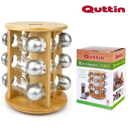 Suporte Em Bambu Com 12 Frascos Para Especiarias Quttin     