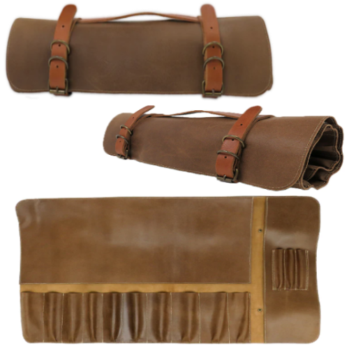 Bolsa Para 13 Peças 10 Facas+3 Pinças Castanho Ferrugem C&amp;L 