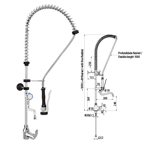 Misturadora Bancada Monofuro C/Bica Duche Monoc.Mb1Bdp      