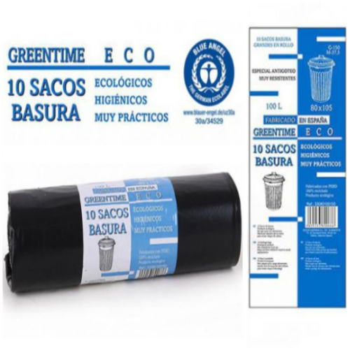 Rolo C/10 Sacos Lixo Preto  80X105-Gr150-100 Lt Greentime   