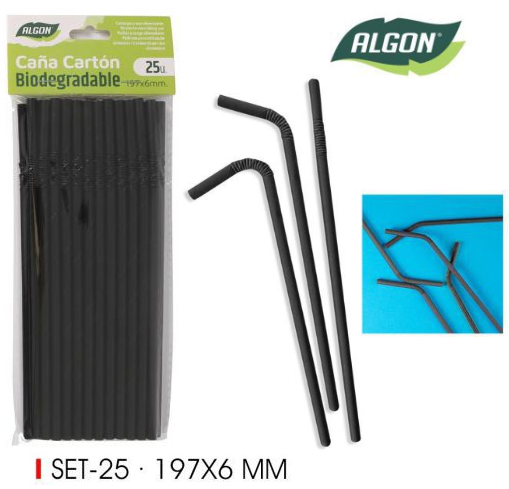 Palhinha Papel Conj. 25 Unid. Flexivel Preta 197X6Mm  Algon 