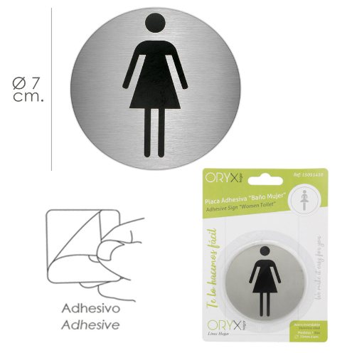 Placa Adesiva Wc  Mulher  Inox   7Cm Unidade                