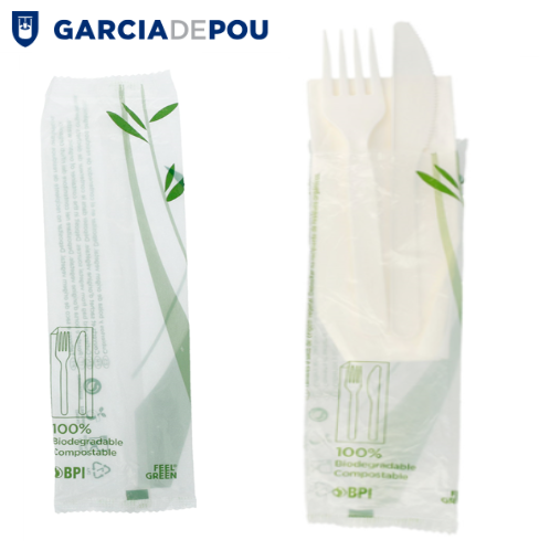 Embalagem Faca+Garfo+Guardanapo Branco Pla 18Cm 100 Unid.   