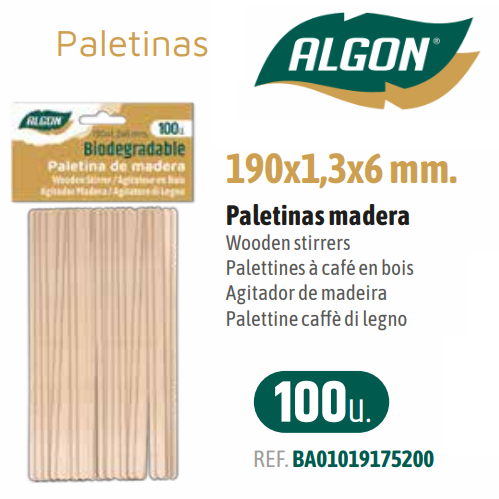 Paletinas Madeira 190X1.3X6Mm  100 Unid.  Algon             