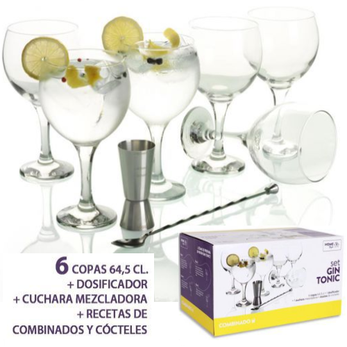 Conjunto Gintonic 6 Copos 64,5Cl+Doseador+Colher            