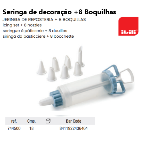 Seringa De Pasteleiro 18Cm + 8 Boquilhas Ibili              