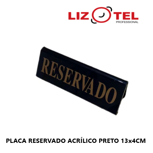 Placa Reservado Acrílico Preto 13X4Cm                       