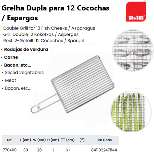 Grelha Dupla Para Kokotxas / Espargos Inox 30X20X1Cm Ibili  