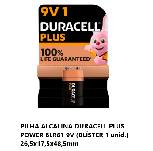 Pilha Alcalina Duracell Plus Power 6Lr61 9V Blíster 1       