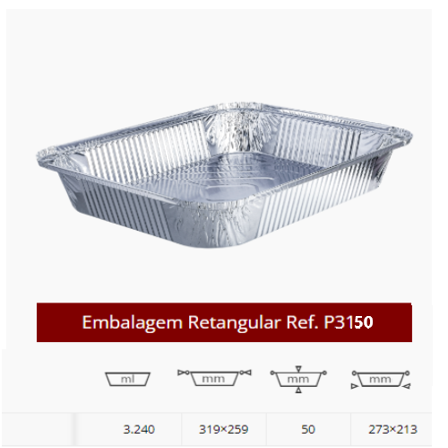 Embalagem Aluminio C/Tampa 3240Ml 319X259X50Mm 100 Unid.    