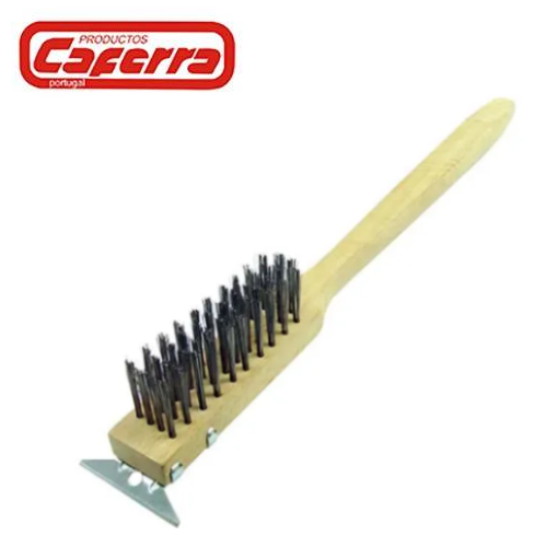 Escova Limpa Grelhas Em Madeira C/Raspador Aço 50Cm         