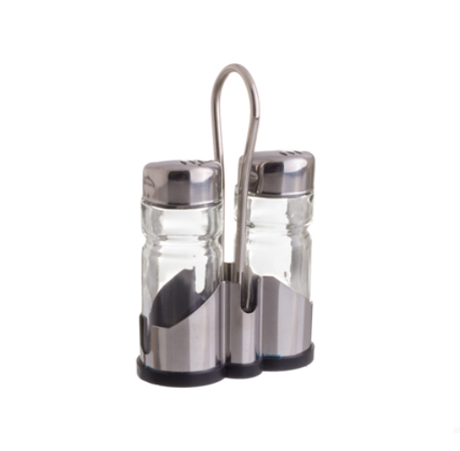Conjunto Sal/Pimenta Vidro/Inox Ø3X9Cm Suporte 7,8X3,7X13Cm 