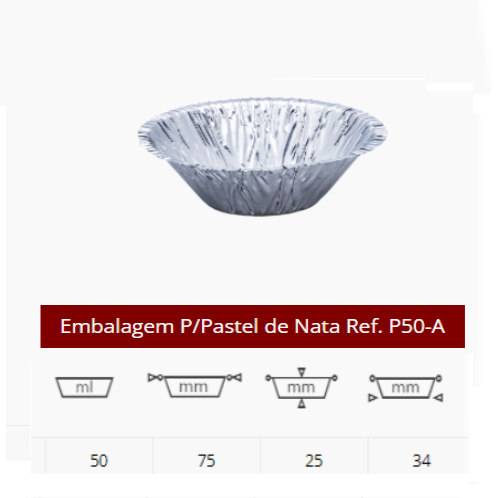 Embalagem Aluminio Pastel De Nata 50Ml 75X25Mm 200 Und      