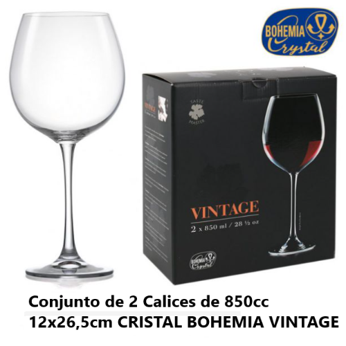 Conjunto 2 Copos Vinho Cristal Bohemia 850Cc Vintage        