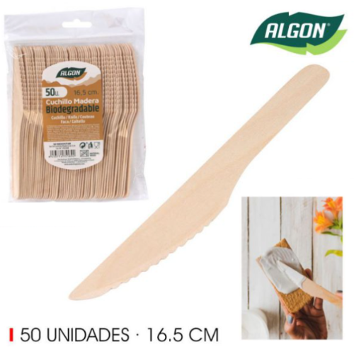 Faca De Madeira 50 Unidades  16,5Cm Algon                   