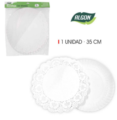 Bandeja Red. Cartão Com Naperon Branco 35Cm 1 Unid. Algon   