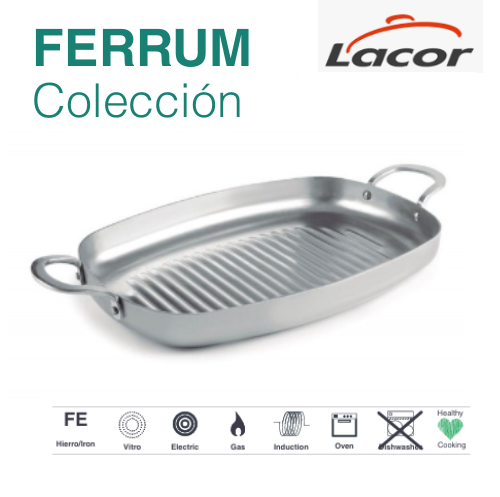 Tabuleiro De Grelhar Canelado Ferro Asa Inox 37X27X5Cm Lacor