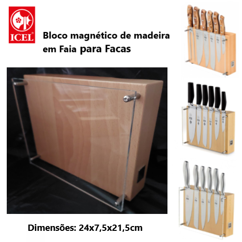 Bloco Nº32 Madeira De Faia Magnetico+Acrilico  P/Facas Icel 