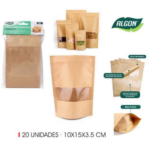 Saco Kraft C/Janela P/Alimentos 20 Unid. 10X15X3,5Cm Algon  
