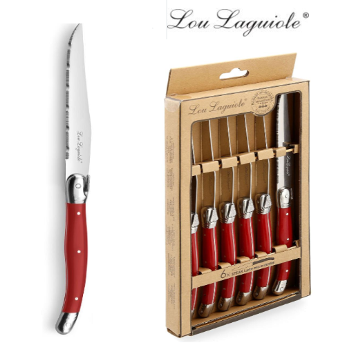 Conjunto 6 Facas Carne  Inox Rustico Vermelho Lou Laguiole  