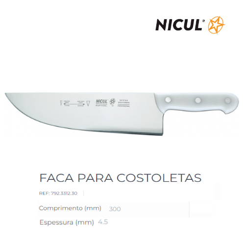 Faca Para Costeletas Linha Pom Profissional 30Cm Esp.4,5Mm  