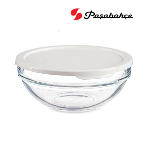 Saladeira Vidro Emp. 20X6,3Cm 53573 C/Tampa Branca Pasabhace