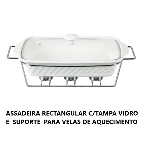 Assadeira Rectang. 36X20.9Cm C/Tampa Vd. E Suporte P/Velas  
